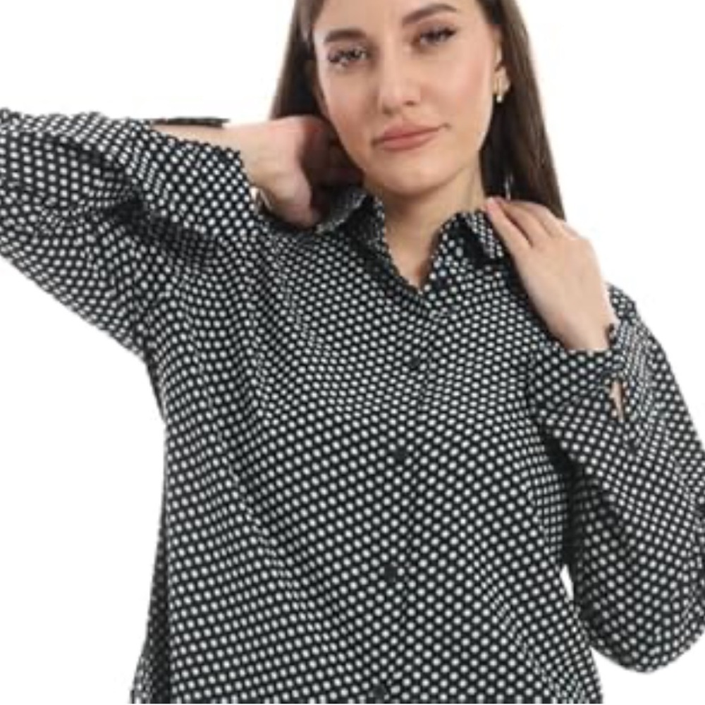 Foxcroft Polka-Dot Cotton Shirt Long Sleeve Black/White Office Business Sz 10 M